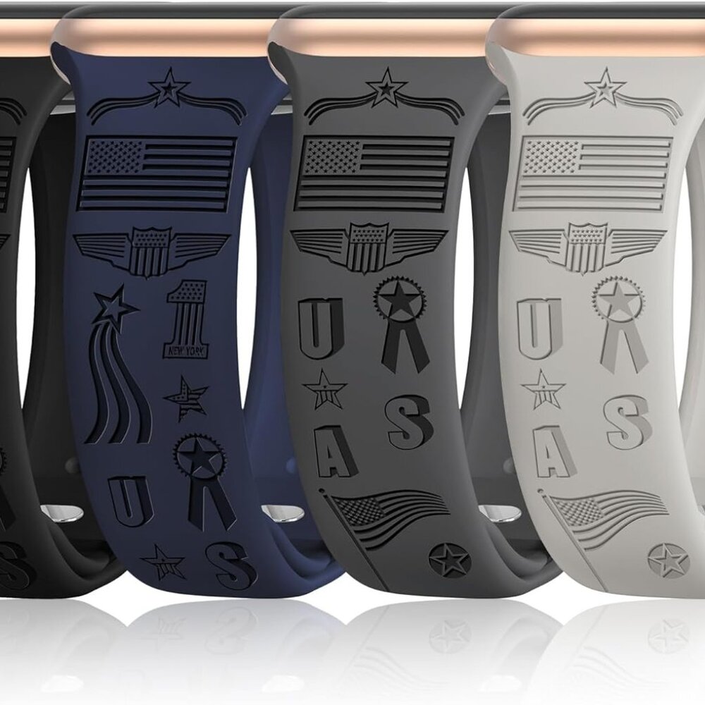 4 Pack America Flag Engraved Bands Compatible with Apple Watch Band 40mm 41mm 38